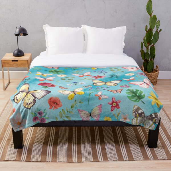 Item preview, Blue Watercolor  Background with  Butterfly, Leaf & Floral Patterns ｜Retro Pattern Vintage Design designed and sold by mooncreatio.