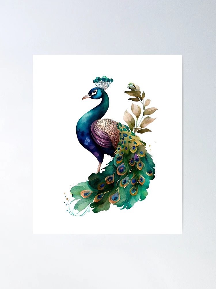 Hermoso póster fotográfico de pavo real con plumas, pavo real, pájaro, tren  de plumas, erecto en abanico de animales, decoración de pared, póster de