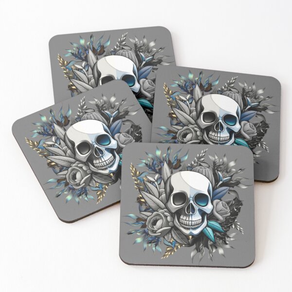 Item preview, Blue skull with flowers  designed and sold by MArtex.