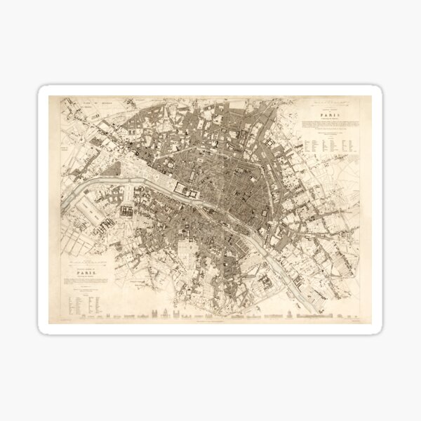 Paris Map 1834 Sticker