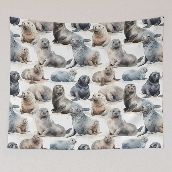 Item preview, Seals Fantastic Sea Animals Retro Watercolor Pattern designed and sold by SecretDicer.