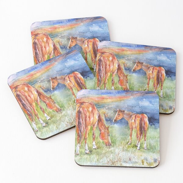 Item preview, Watercolor landscape with red horses. designed and sold by Elena Reutova.