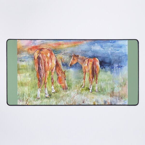 Item preview, Watercolor landscape with red horses. designed and sold by Elena Reutova.