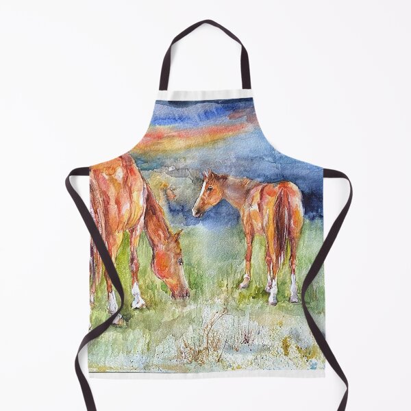 Item preview, Watercolor landscape with red horses. designed and sold by Elena Reutova.
