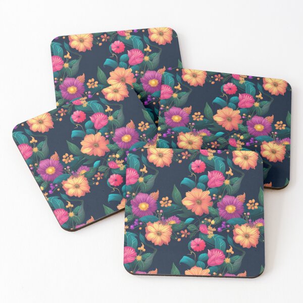 Item preview, "Bright flowers on black background" designed and sold by OasisOfGraphics.
