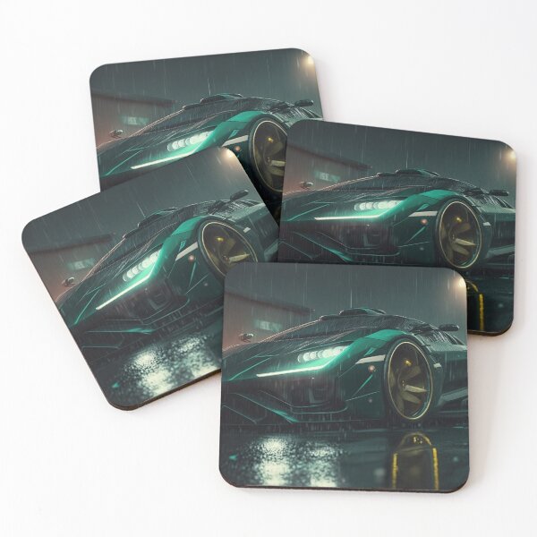 Item preview, Very Fast Green Supercar At Night In Raining Weather designed and sold by ByDigitalDream.