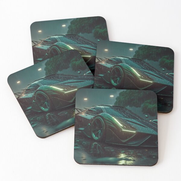 Item preview, Rapid Green Supercar At Night In Raining Weather designed and sold by ByDigitalDream.