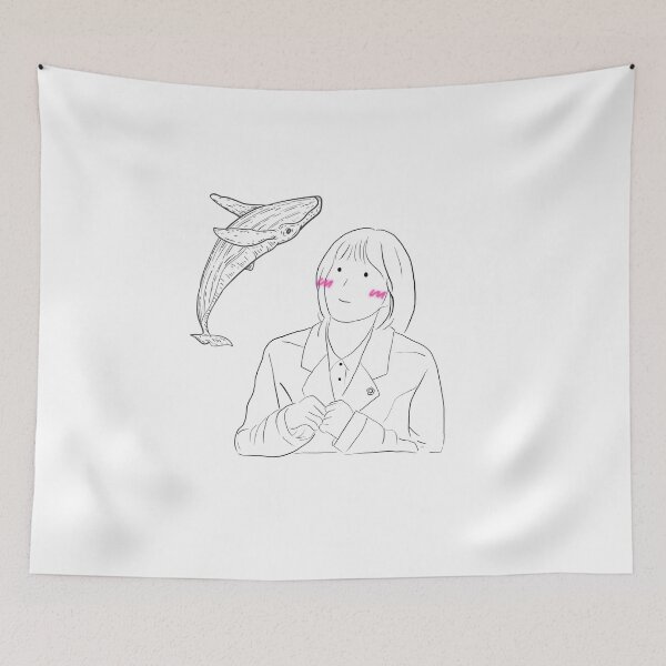 Item preview, Woo Yeong Woo look up to the sky with blush & whale background designed and sold by paintingtour.