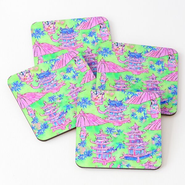 Item preview, Pink and green chinoiserie pagodas designed and sold by SophieClimaArt.