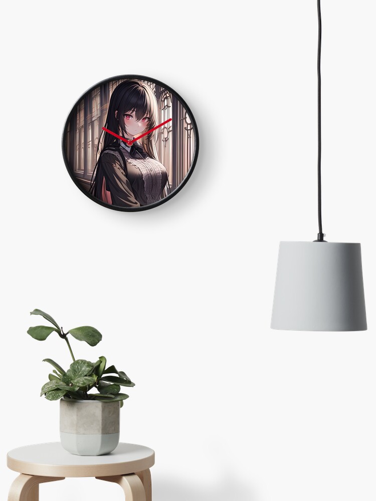 Busty vampire anime girl with red eyes Clock for Sale by Remco Kouw