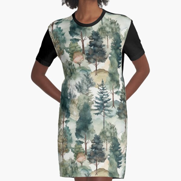 Pine Tree Pattern Graphic T-Shirt Dress