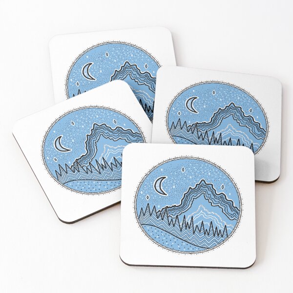 Item preview, Starry Nighttime Mountain Landscape Doodle Round designed and sold by DaraToCreate.