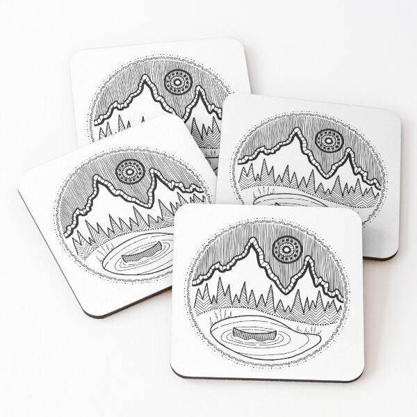 Item preview, Canoe in Mountain Lake Landscape Line Art Doodle designed and sold by DaraToCreate.