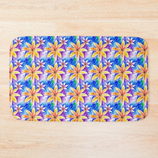 Item preview, Yellow Watercolor Flower Pattern on Blue and Purple Background designed and sold by Aaron2610.