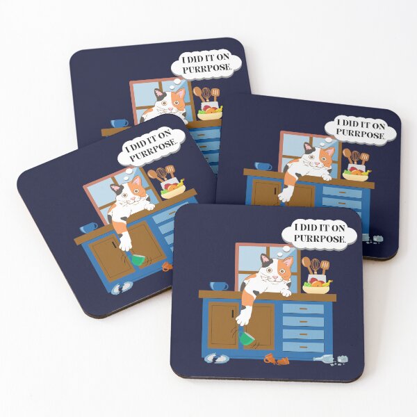 Item preview, Funny "Purrpose" calico cat broken dishes kitchen counter designed and sold by Write-to-Rebel.
