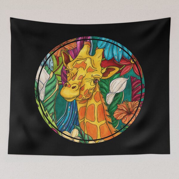 Item preview, Giraffe head with bold colors, graphic tropical jungle animal designed and sold by NadiaChevrel.