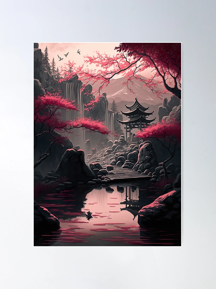 Poster avec l'œuvre « Paysage d'art japonais » de l'artiste SasukiMedia