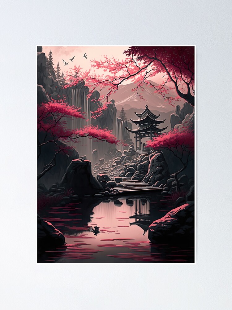 Poster avec l'œuvre « Paysage d'art japonais » de l'artiste