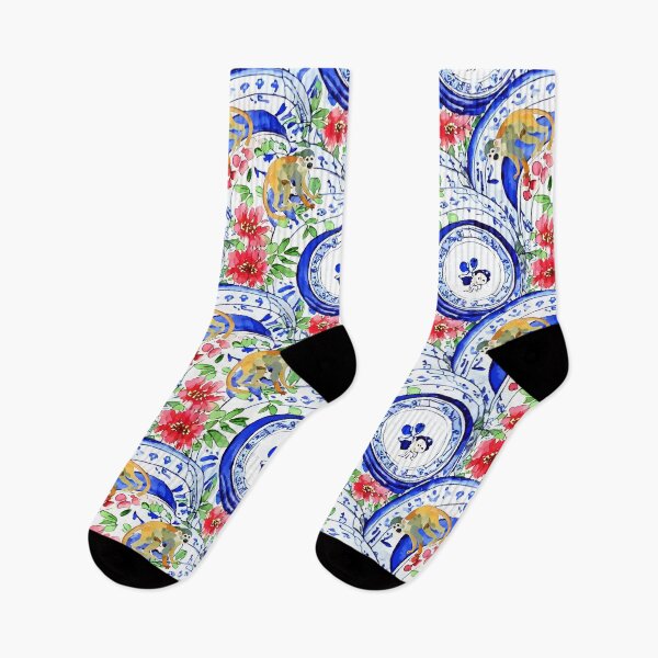 Item preview, Monkeys and chinoiserie blue and white designed and sold by SophieClimaArt.