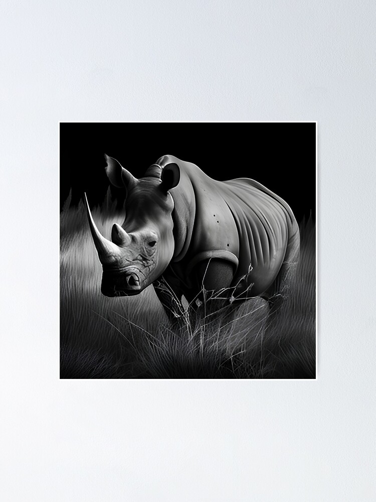 Black and white Rhino pencil drawing