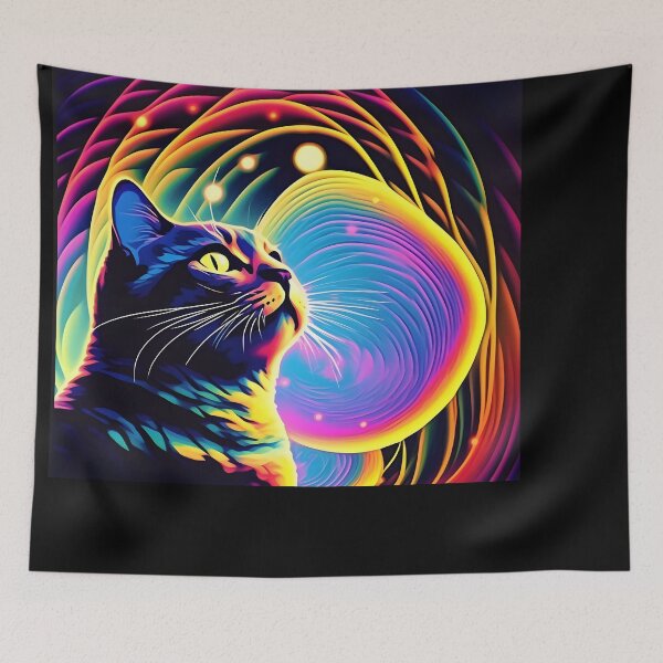 Item preview, psychedelic neon colorful cat designed and sold by BenjaminsPlace.