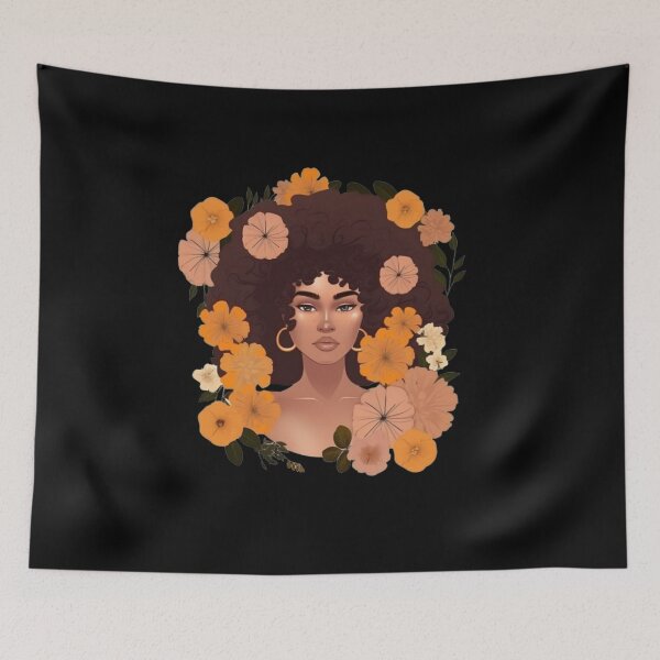 Item preview, Black Women Fantasy Retro Boho Afro Flower Art designed and sold by ggartdesigns.