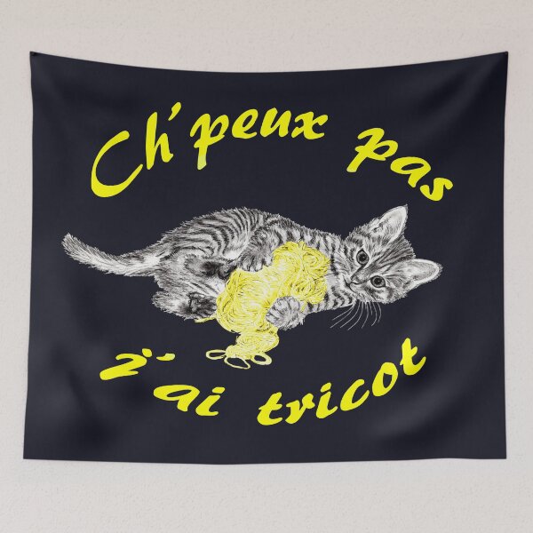 Item preview, Chaton à la pelota - graphite and yellow colored version, text in French designed and sold by SylvieG18.