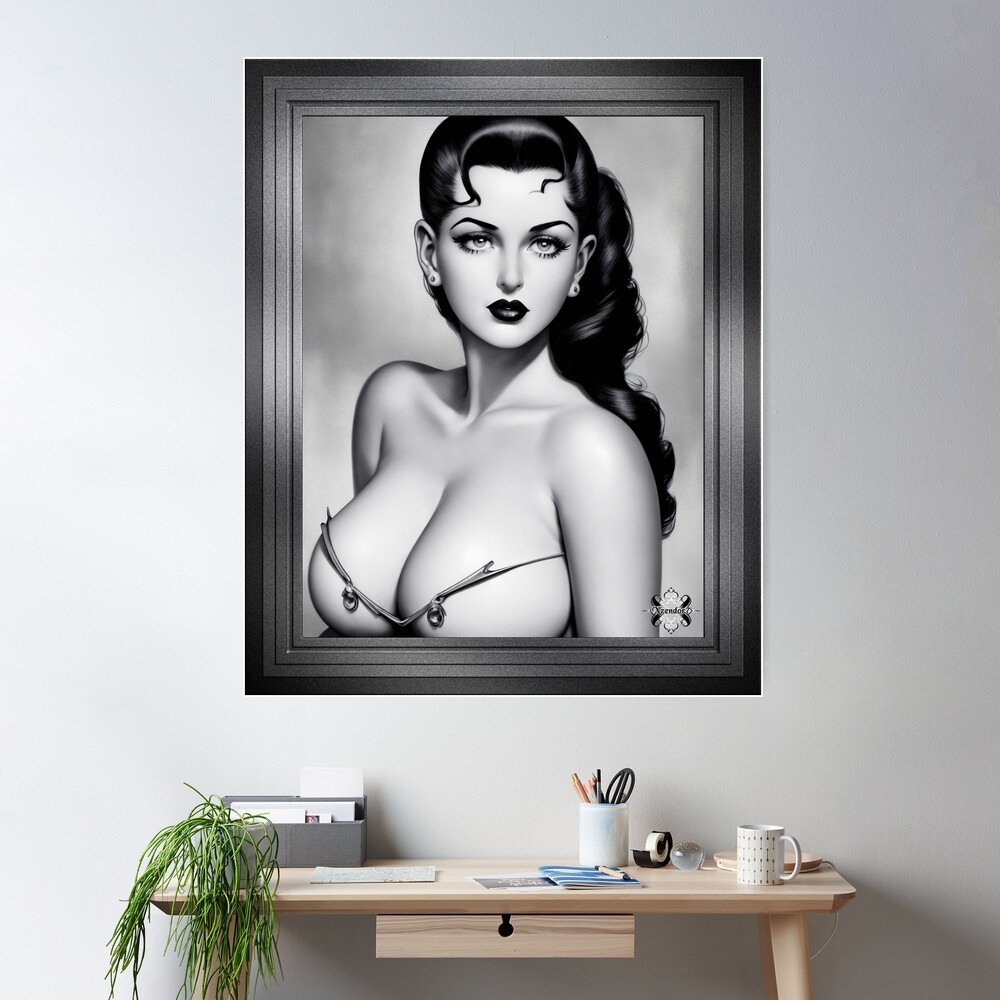 A Sultry 1930s Fantasy Pinup Glamour Girl AI Concept Art by Xzendor7 - A Voluptuous Beauty 2 A Sultry 1930s Fantasy Girl Pinup Glamour Portrait AI Concept Art by Xzendor7 Wall Poster