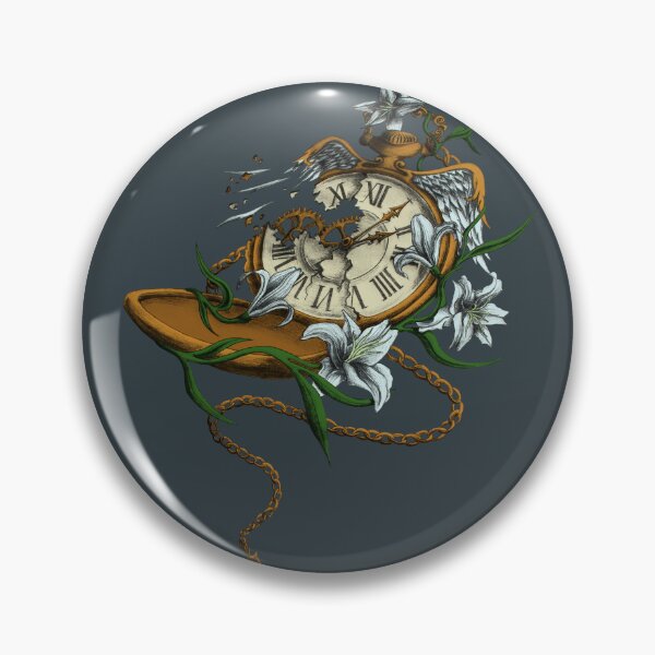 Item preview, Broken pocket watch with wings and white lilies designed and sold by InkofNocturna.