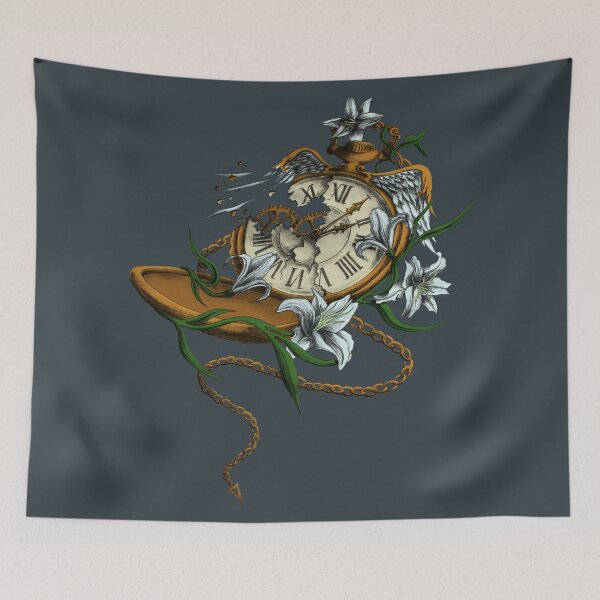 Item preview, Broken pocket watch with wings and white lilies designed and sold by InkofNocturna.