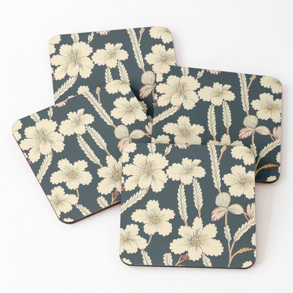 Item preview, Vintage Dark Floral - Beige on Greenish Charcoal Gray designed and sold by kougan.