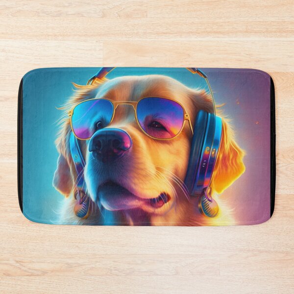 Item preview, Golden retriever with sunglasses listening to music designed and sold by derNeonnerd.