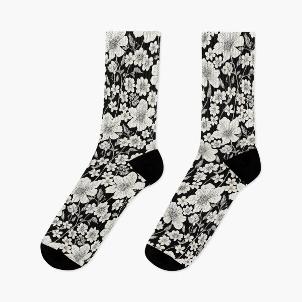 Item preview, Vintage Dark Floral - Large and Small Antique White Flowers on Black designed and sold by kougan.