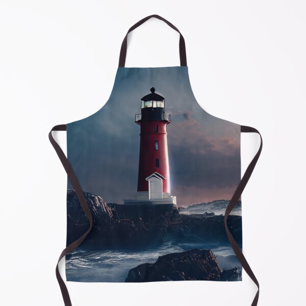 Item preview, landscape featuring a red lighthouse on rocks in a beach designed and sold by zoldi.