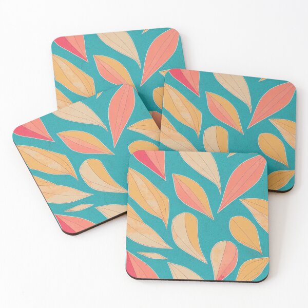 Item preview, Vibrant Boho Leaves Pattern - Washed Out Beige, Orange and Pink on Light Blue Background designed and sold by kougan.