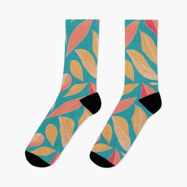 Item preview, Vibrant Boho Leaves Pattern - Washed Out Beige, Orange and Pink on Light Blue Background designed and sold by kougan.