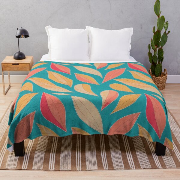 Item preview, Vibrant Boho Leaves Pattern - Washed Out Beige, Orange and Pink on Light Blue Background designed and sold by kougan.