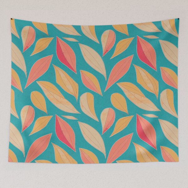 Item preview, Vibrant Boho Leaves Pattern - Washed Out Beige, Orange and Pink on Light Blue Background designed and sold by kougan.