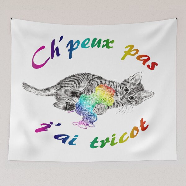 Item preview, Chaton à la pelota - graphite and rainbow colored version 1, text in French designed and sold by SylvieG18.