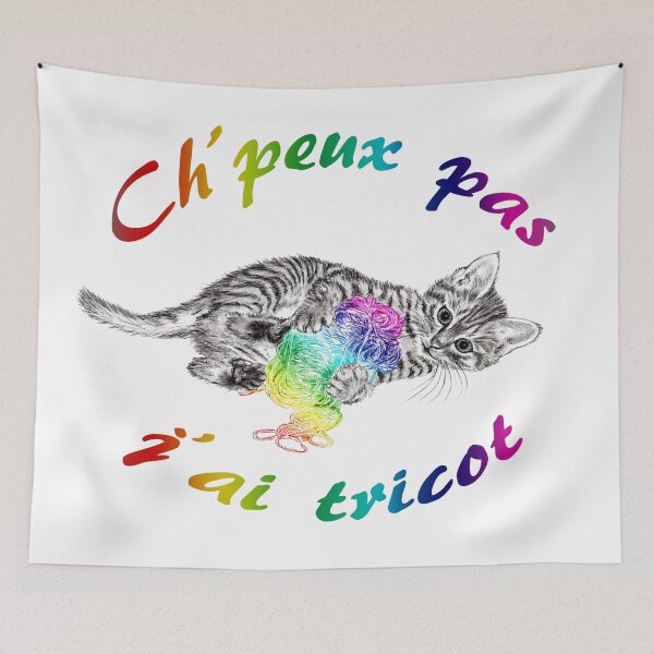 Item preview, Chaton à la pelota - graphite and rainbow colored version 2, text in French designed and sold by SylvieG18.