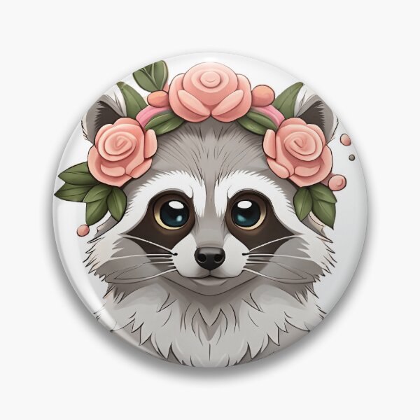 Item preview, raccoon cartoon with flower crown designed and sold by ArtsyAnimal2023.