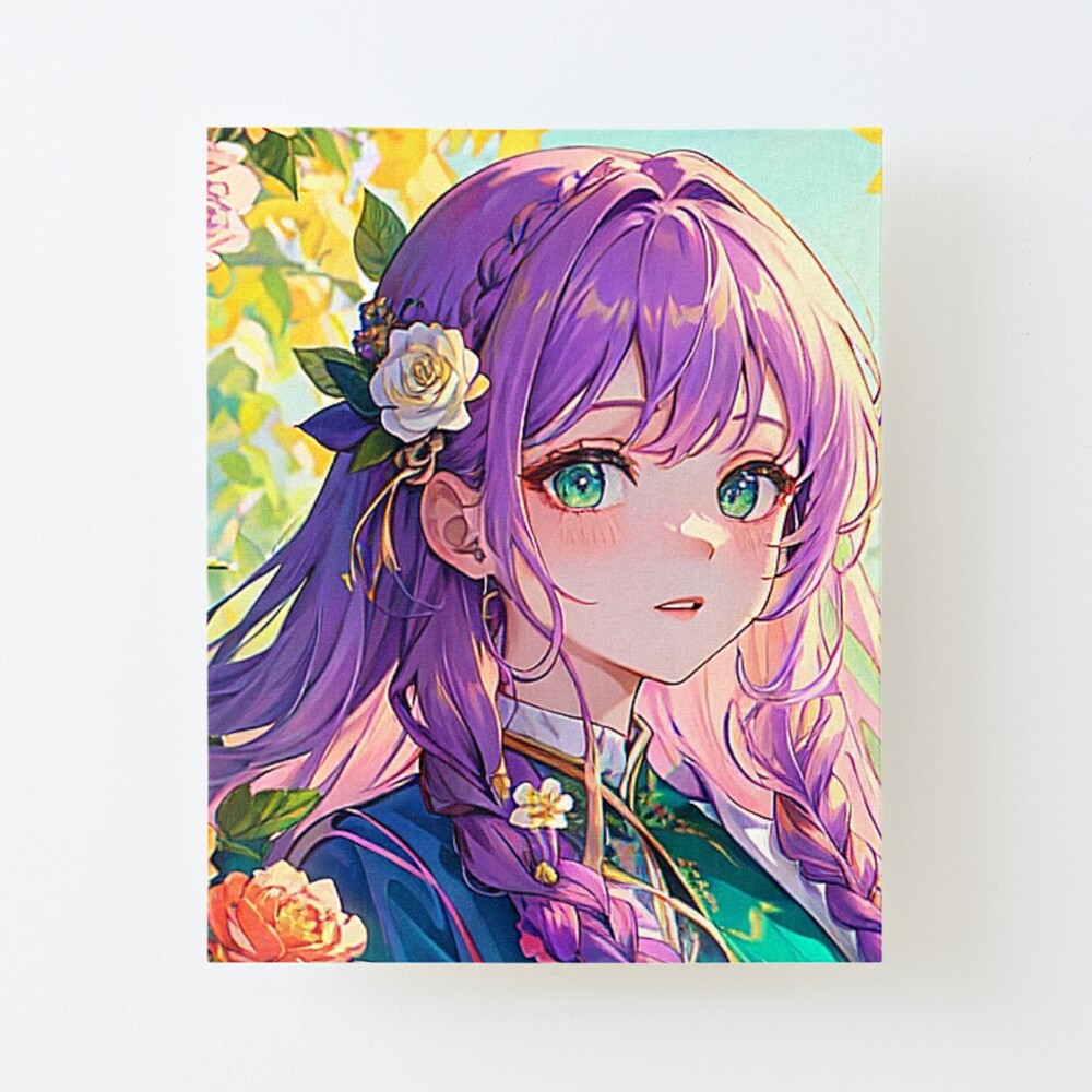 Purple-Haired, Green-Eyed Flowery Anime Girl