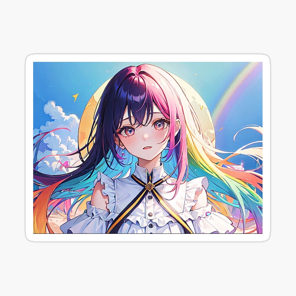anime girl with long flowing rainbow hair with rainb... | OpenArt