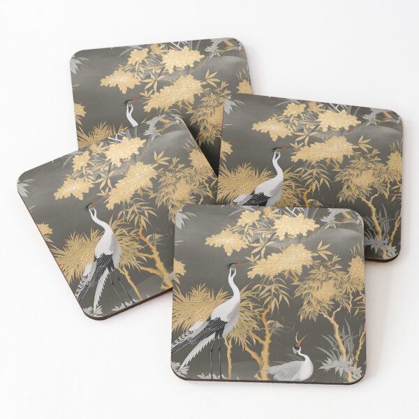 Item preview, Black and Gold Cranes Chinoiserie Floral  designed and sold by TimelessCargo.