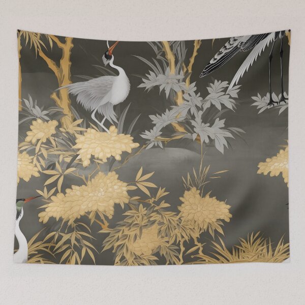 Item preview, Black and Gold Cranes Chinoiserie Floral  designed and sold by TimelessCargo.