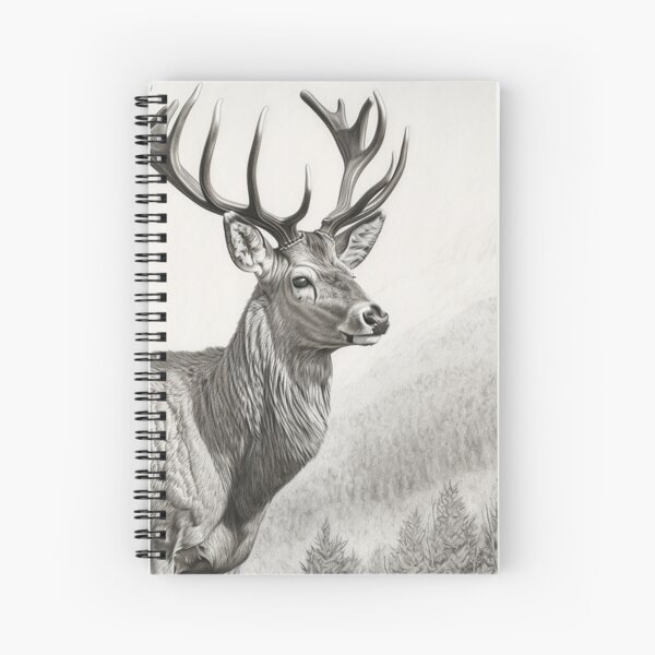 Vintage Deer Drawing in Black and White Spiral Notebook