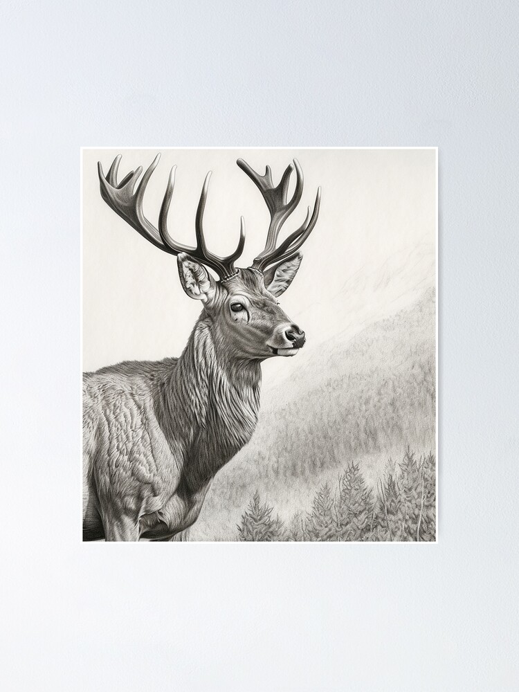 BLUE DEER Spirit Medicine, Deer Art, Nature Painting, Realistic Painting,  Nursery Wall Decor, Animal Portrait, Deer Poster 