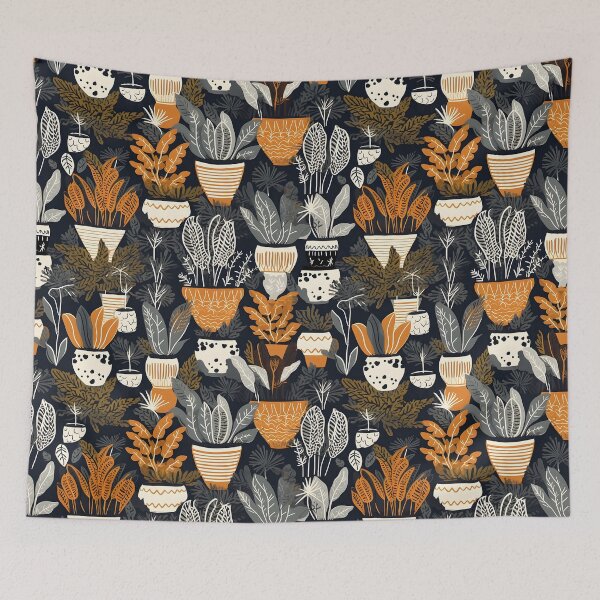 Item preview, Orange and Grey Potted Plants Pattern designed and sold by Brainless Art.