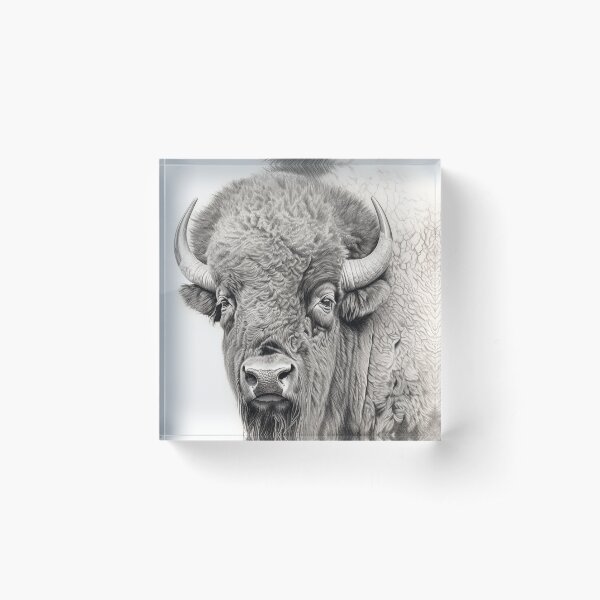 Vintage American Buffalo Drawing in Black and White Acrylic Block