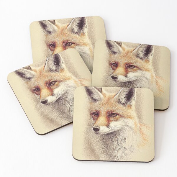 Vintage Red Fox Drawing Coasters (Set of 4)